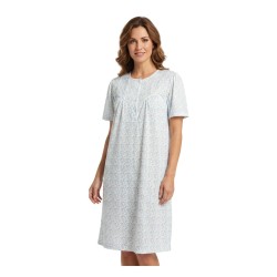 Camisón Manga Corta Estampado Floral Azul Claro Lins satinado