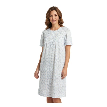 Camisón Manga Corta Estampado Floral Azul Claro Lins satinado