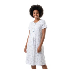 Camisón Mujer Manga Corta Estampado Azul Botones Lins 
