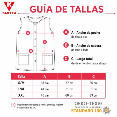 Delantal botones clásicos sin magas. Casaca multiusos.