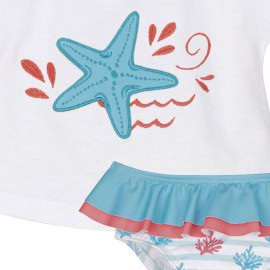 Camiseta  y braguita volantes de estrellas para baño de Calamaro